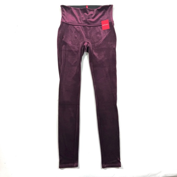 New Spanx Velvet Leggings Rich Burgundy Size Medium - Picture 1 of 8